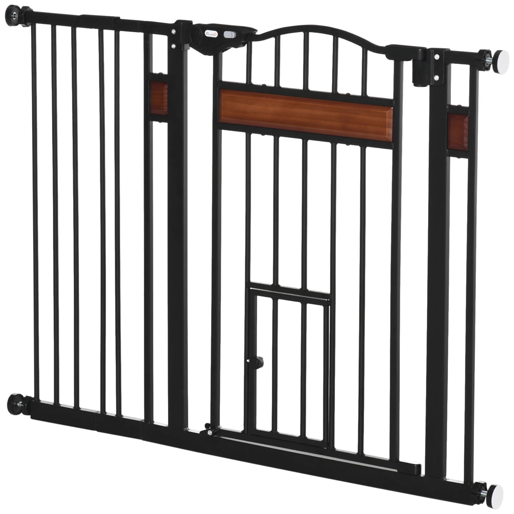 Cancelletto per Cani di Taglia Media e Piccola con Chiusura Automatica, 74-105x76.2 cm, Nero