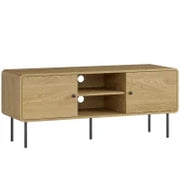 Mobile TV, con 2 ante, 2 scomparti aperti, piedi in acciaio, 120x40x50cm, Rovere