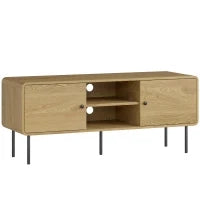 Mobile TV, con 2 ante, 2 scomparti aperti, piedi in acciaio, 120x40x50cm, Rovere