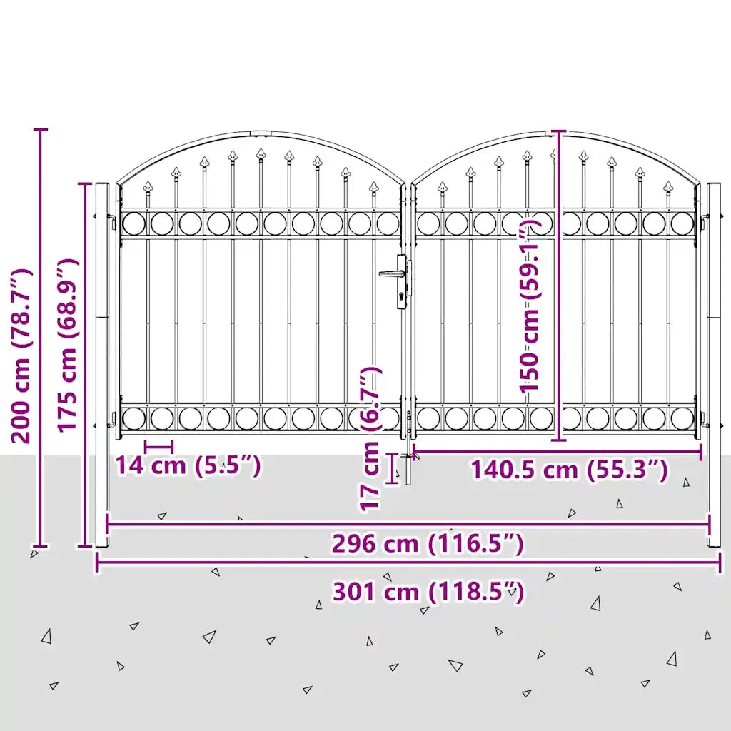 Cancello per recinzione ASSEN 301 x 200 cm Acciaio Grigio 42008935