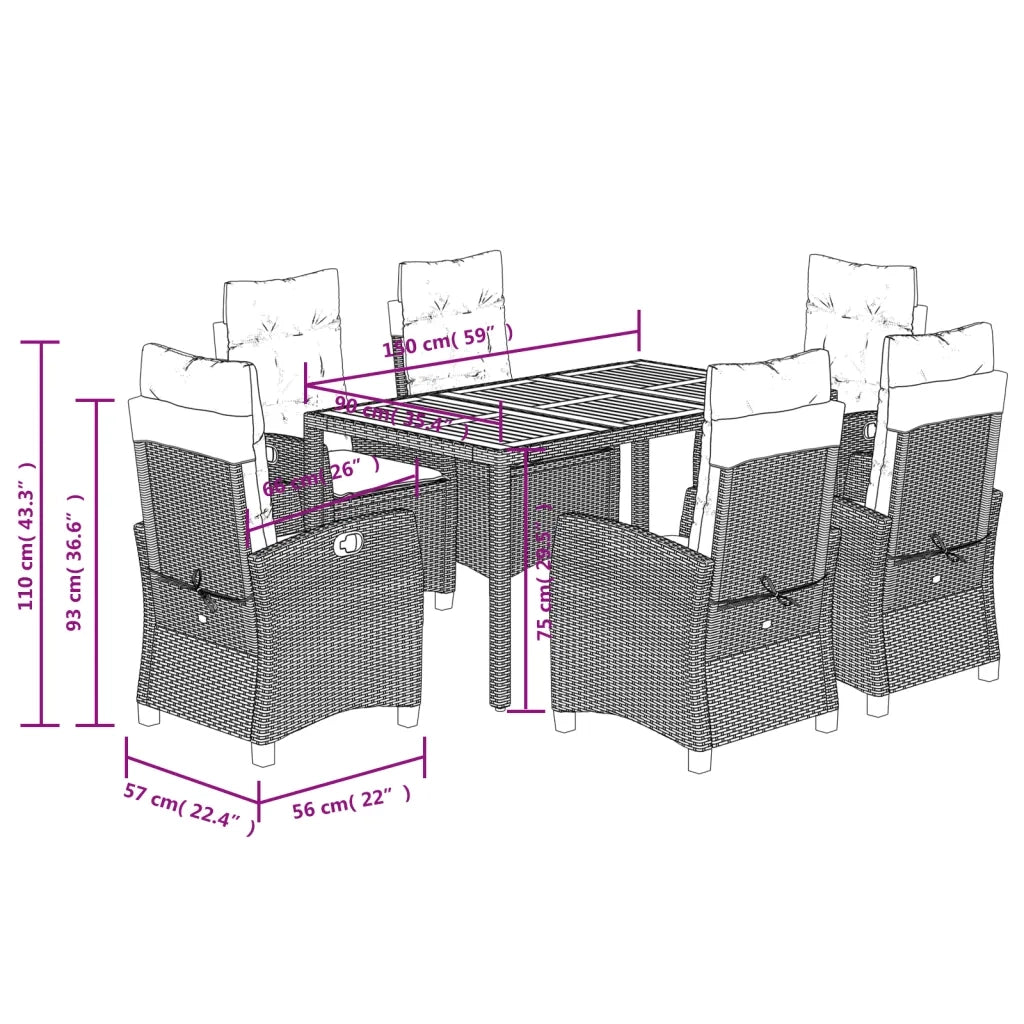 Set da Pranzo da Giardino 7 pz con Cuscini in Polyrattan Grigio 3212675