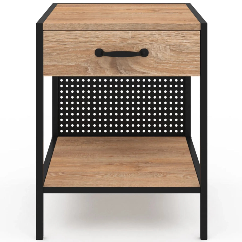 IDMarket - Set di 2 comodini PRESTON in acciaio perforato con 1 cassetto dal design industriale