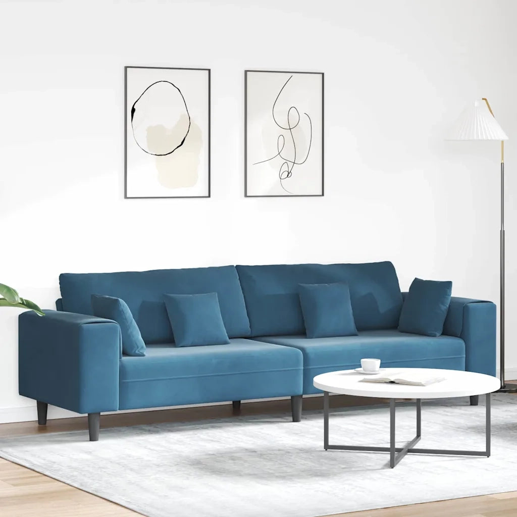 vidaXL Divano in Velluto con cuscino Blu 208 cm Velluto