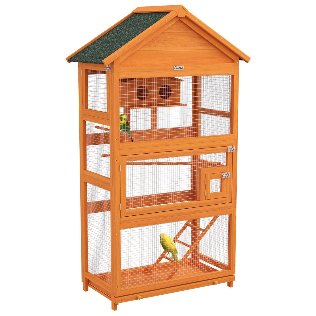 Voliera per uccelli giochi per pappagalli in legno ¨C zephmum ¨C 92x52x171 cm arancione