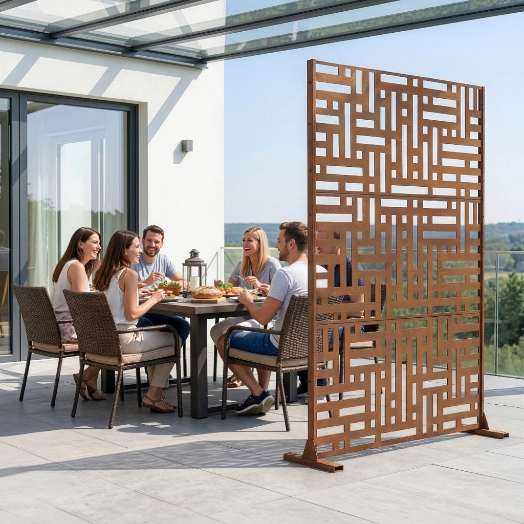 Pannello Divisorio Bernalda Struttura Traforata in Acciaio Corten 180 x 120 cm Marrone Ossidato casa.pro