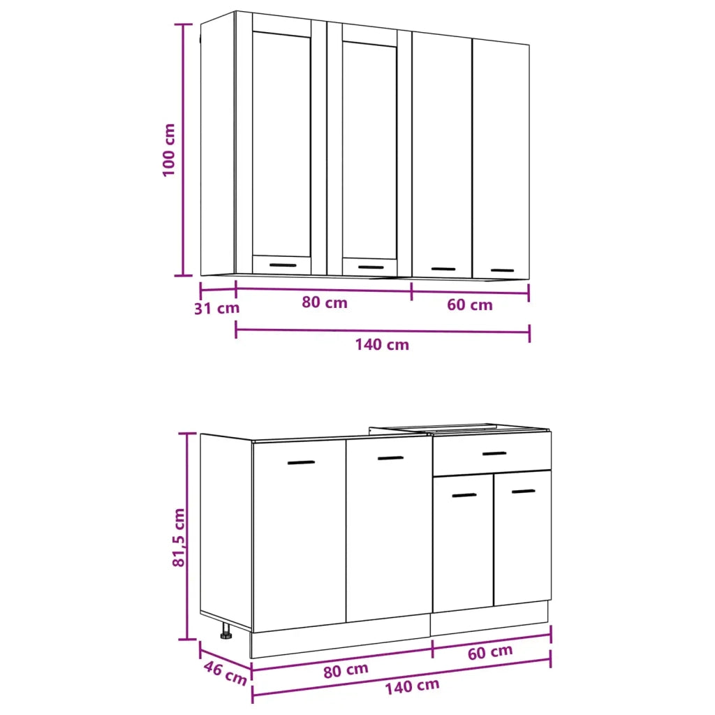 Unità Cucina LYON 4 pcs Rovere Nero Legno ingegnerizzato 3438364