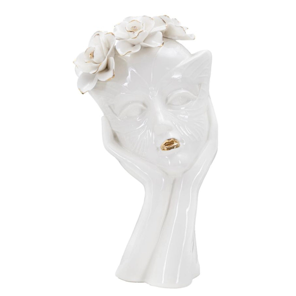 Vaso Decorativo Viso 30, Bianco, Porcellana, 16,5x14x27,3 cm