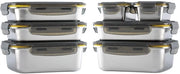 Set di 7 contenitori in acciaio inossidabile per alimenti - 3 x 820 ml + 2 x 1200 ml + 2 x 260 ml - ermetici - adatti per forno a microonde, forno, congelatore - per la preparazione di porzioni.