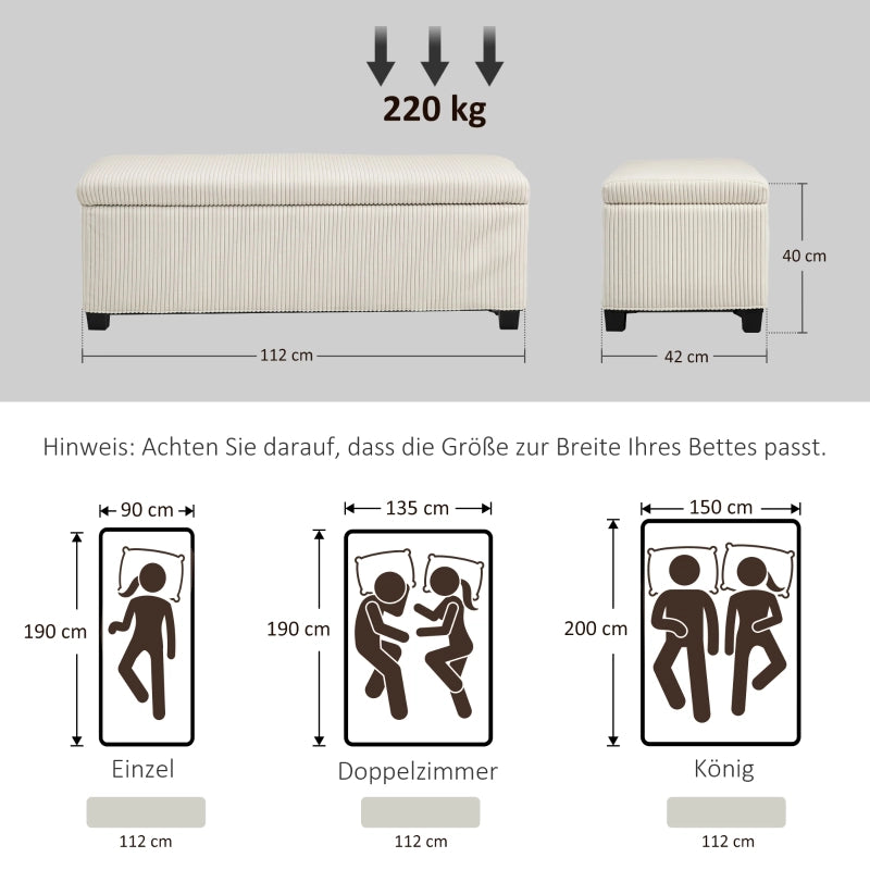 Panca contenitore in tessuto effetto corda con seduta imbottita e spazio interno in poliestere beige 112 × 42 × 40 cm