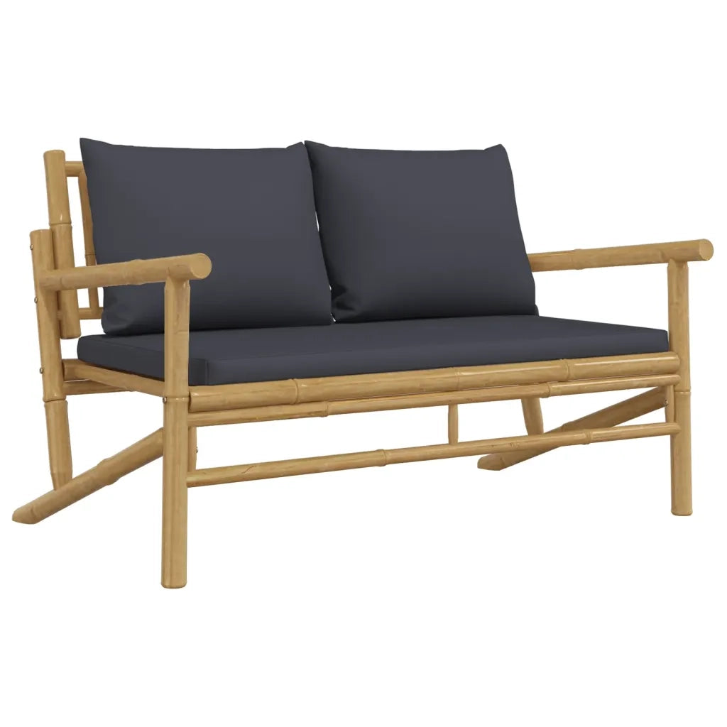 Panca da Giardino con Cuscini-Sgabello-Panca da esterno Grigio Scuro in Bamb¨´ 565707