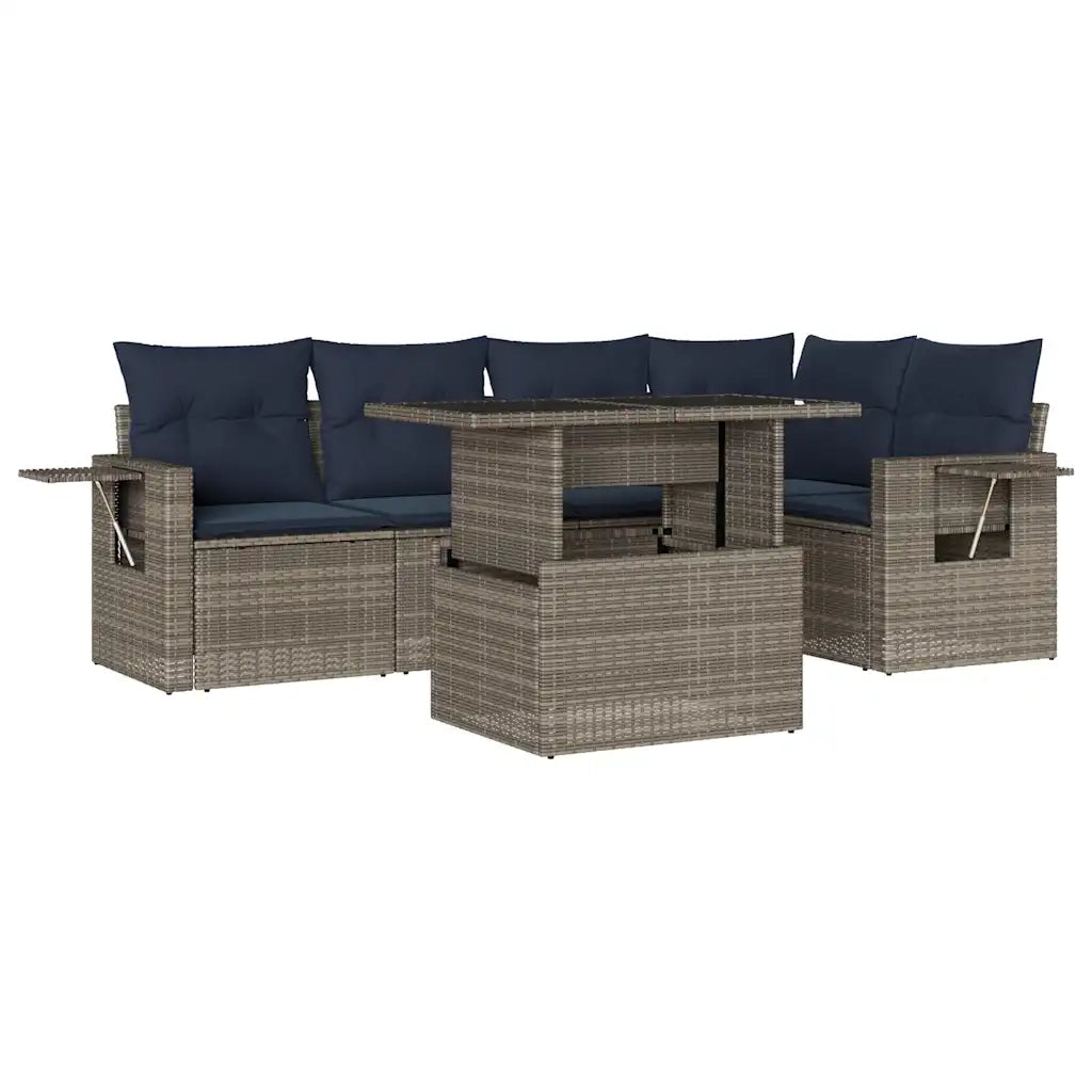 Set Divani da Giardino 6 pz con Cuscini Grigio in Polyrattan 3267891