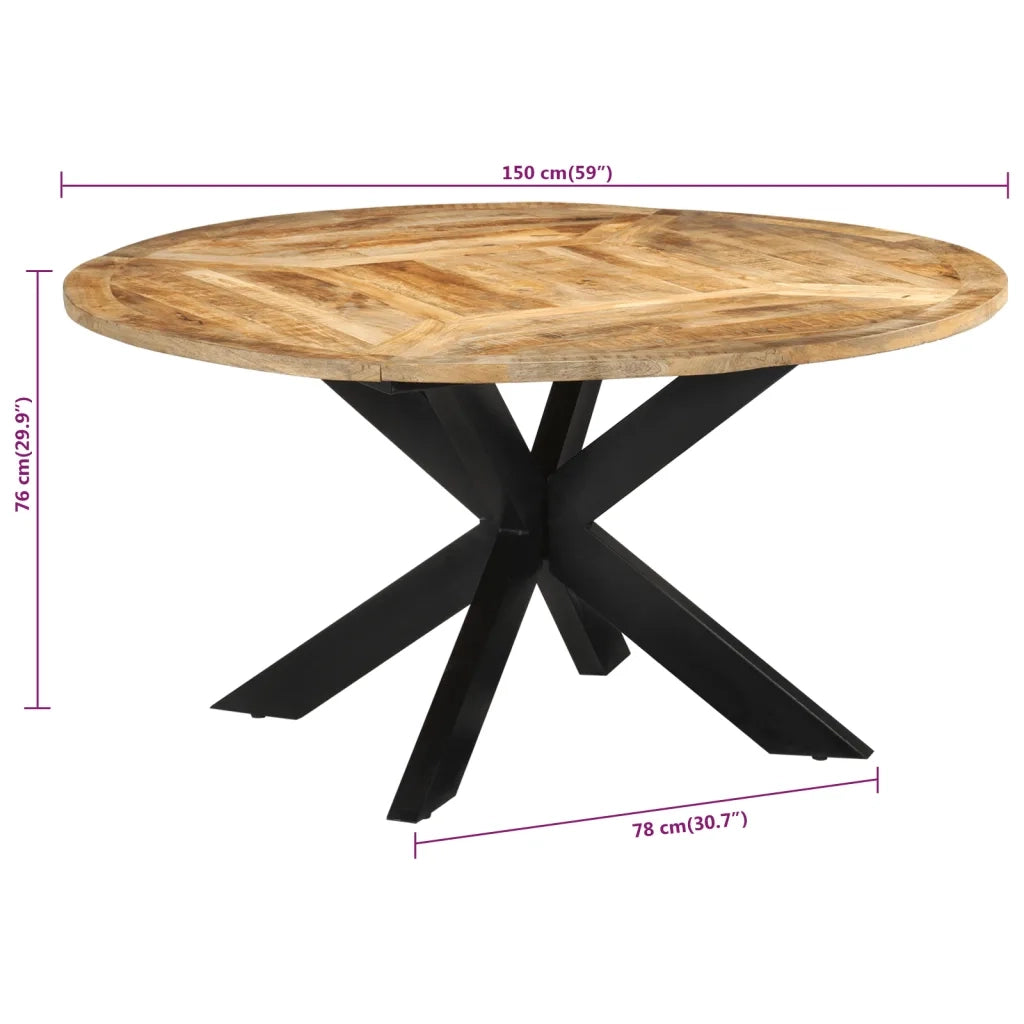 Tavolo da Pranzo Ø150x76 cm in Legno Grezzo Massello di Mango 351710