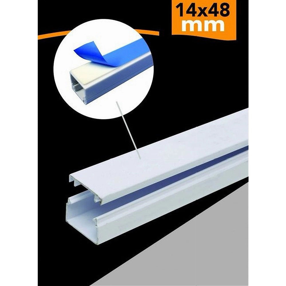 Trade Shop - 10 Pz Profili Canalina Passacavi Con Biadesivo In Pvc Colore Bianco 2 Mt 14x48mm -