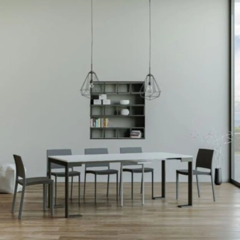Consolle allungabile 90x40/196 cm Tecno Small Evolution bianco frassino telaio e gambe antracite