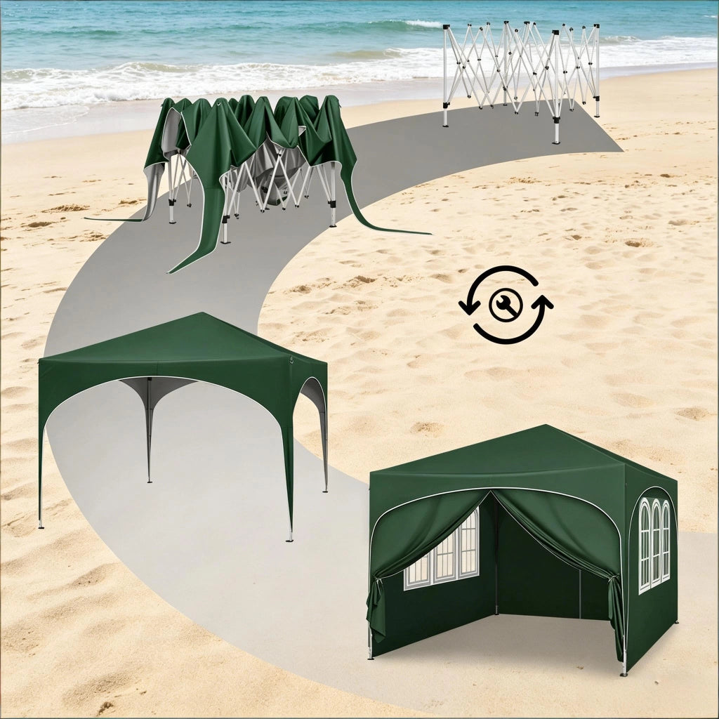 Gazebo da Giardino Pieghevole 3x3 m Verde con Pareti Laterali, Struttura in Metallo e Tessuto Oxford 210D