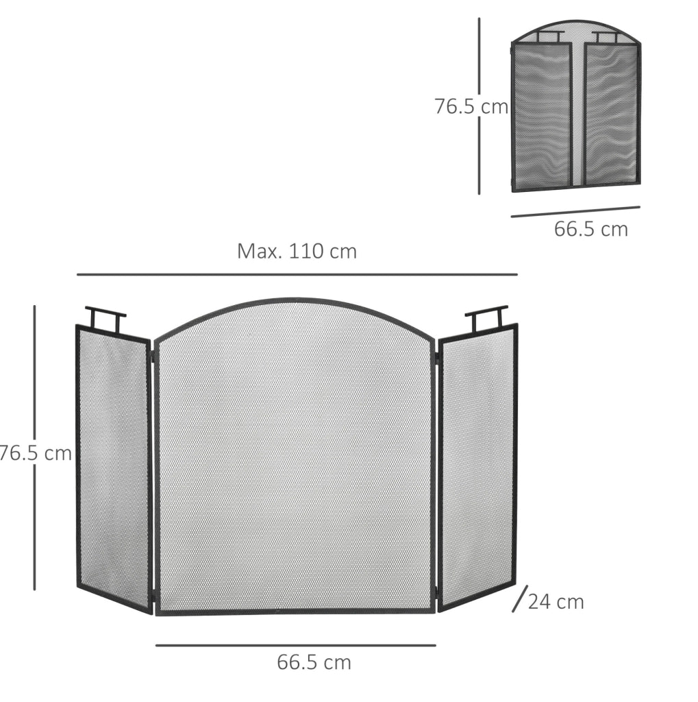 Parascintille pieghevole in ferro a 3 pannelli 128 x 76,5 cm per camino
