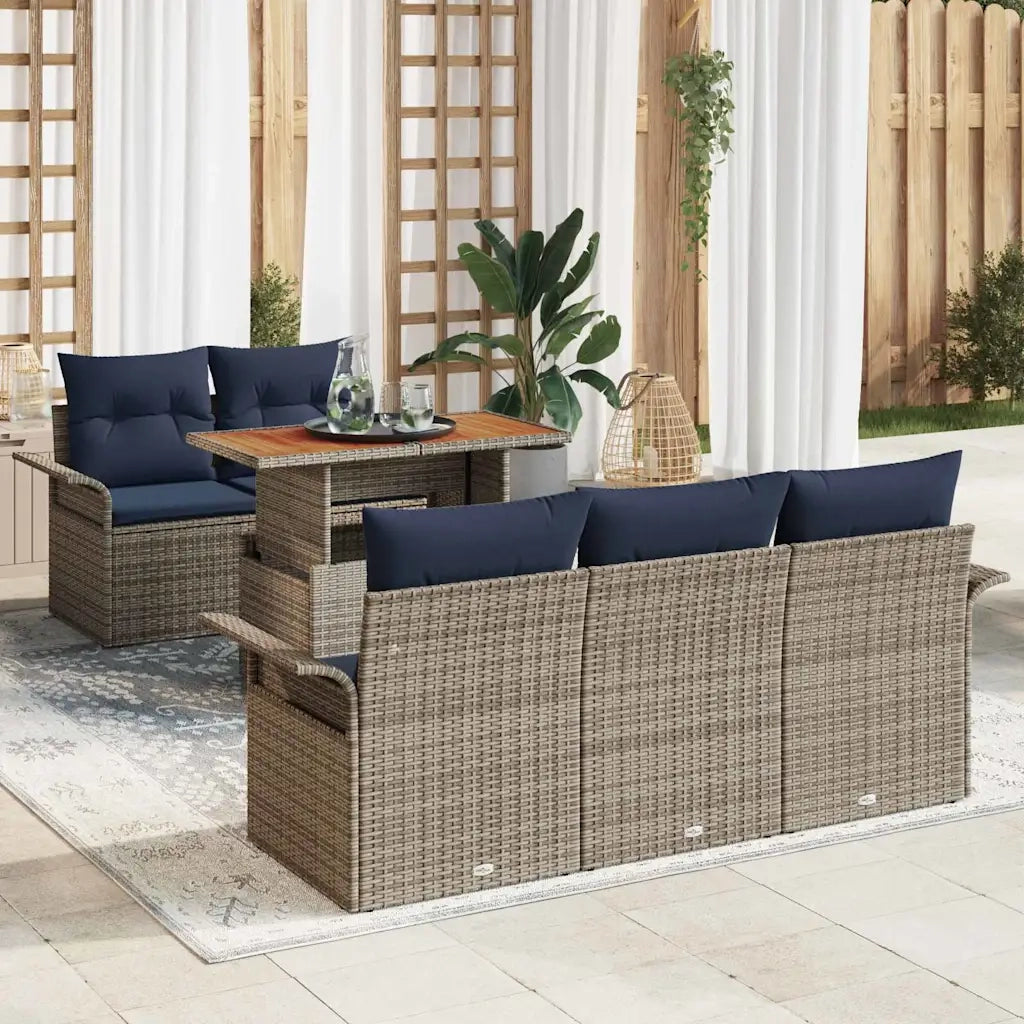 Set Divano da Giardino con cuscino 6 pcs grigio e blu navy