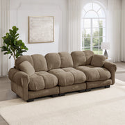 Divano 260x86x90 cm con cuscini trapuntati e moduli collegabili in ciniglia marrone