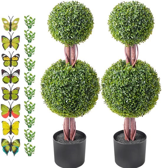 48 Pollici Artificiale Buxus Vormboom, 2-Delicato. Disegno a Doppio Ballo con Foglie Extra, Vaso e Piccola Decorazione. Resistente ai Raggi UV per Decorazione Interna ed Esterna.