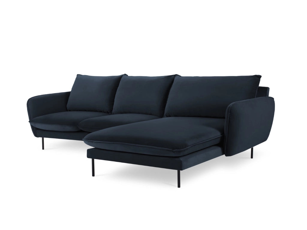 Cosmopolitan Design - Divano angolare destro "Vienna" 5 posti in velluto blu scuro 