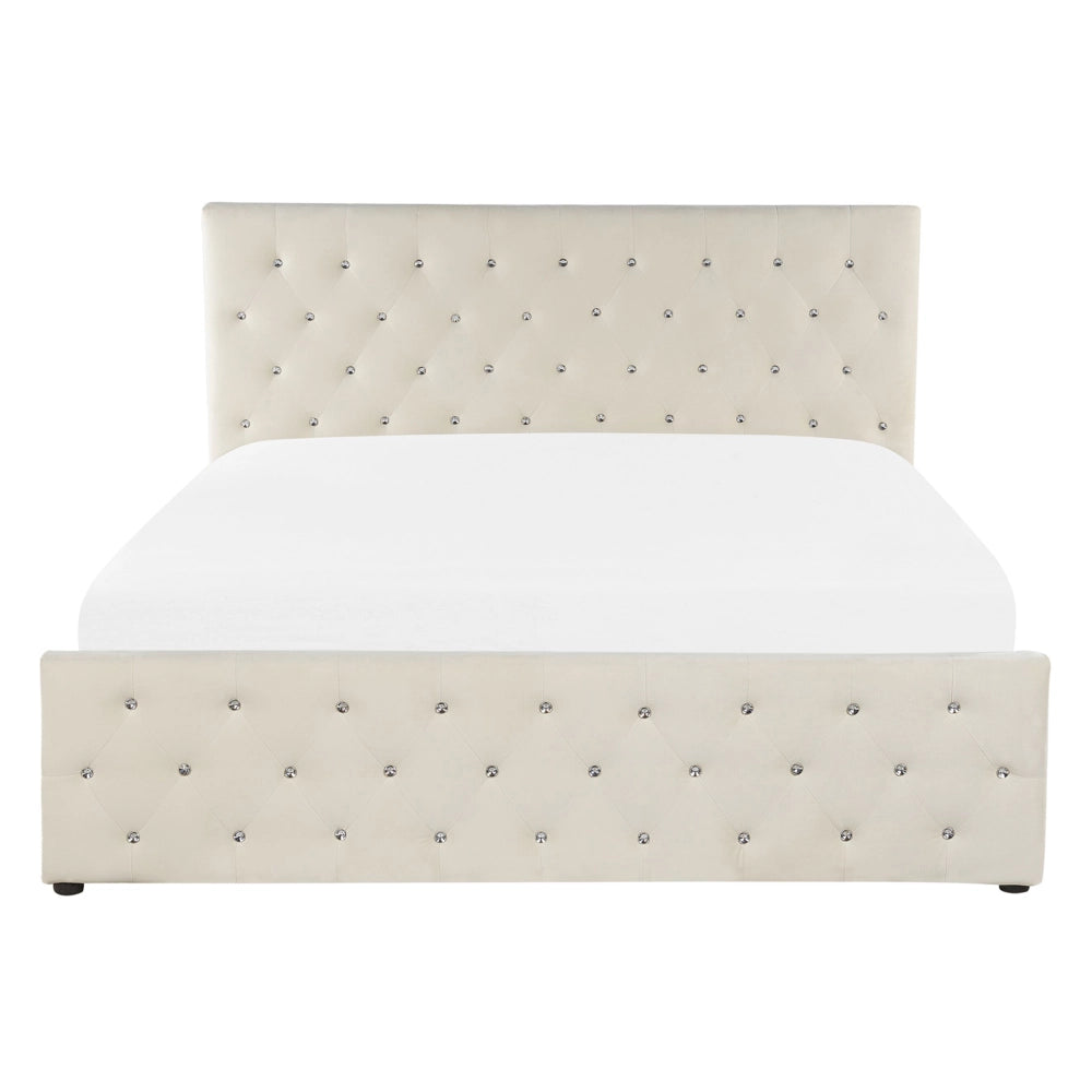 Letto singolo in velluto beige con rete e mobili per camera da letto 140 x 200 cm con testiera doppia trapuntata