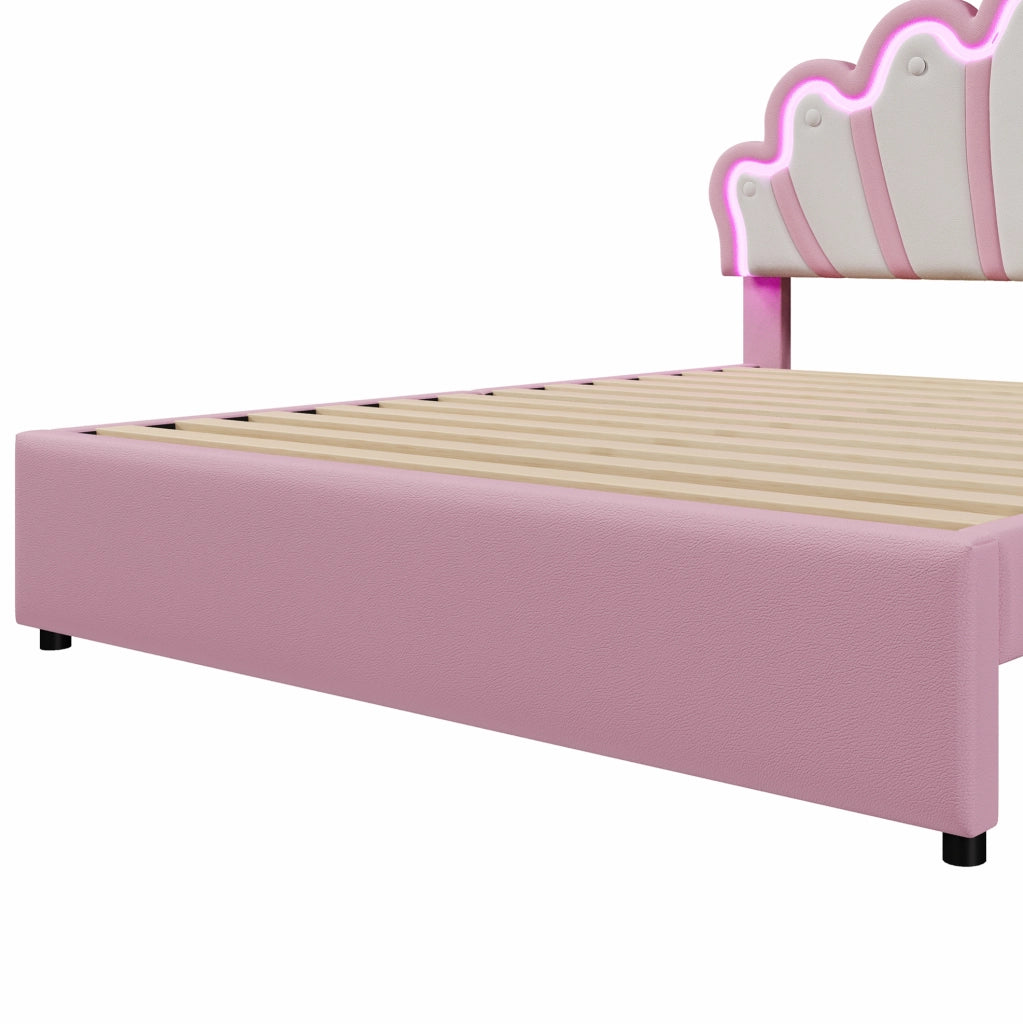 Letto imbottito 140 x 200 cm con luci LED e cassetti