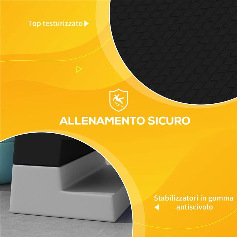 STEPPER AD ALTEZZA REGOLABILE CON GRADINI RIMOVIBILI E FONDO ANTISCIVOLO, IN ABS, 97X36X15/20/25 CM, GRIGIO