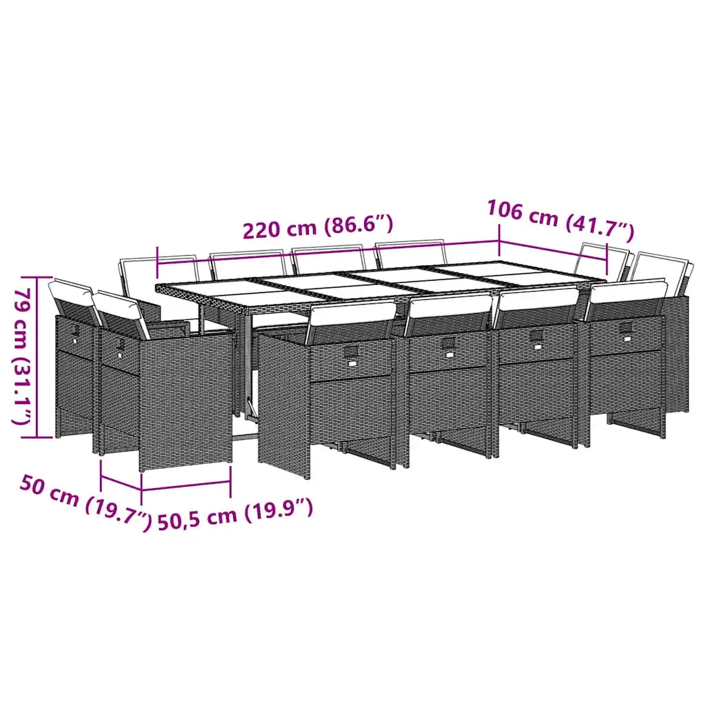Set da Pranzo da Giardino 13pz con Cuscini Grigio in Polyrattan 3277807