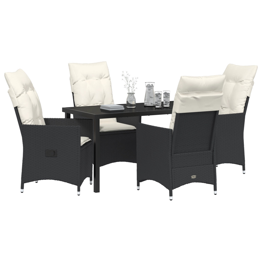 Set da Pranzo da Giardino 5 Pezzi con Cuscini Nero Polyrattan