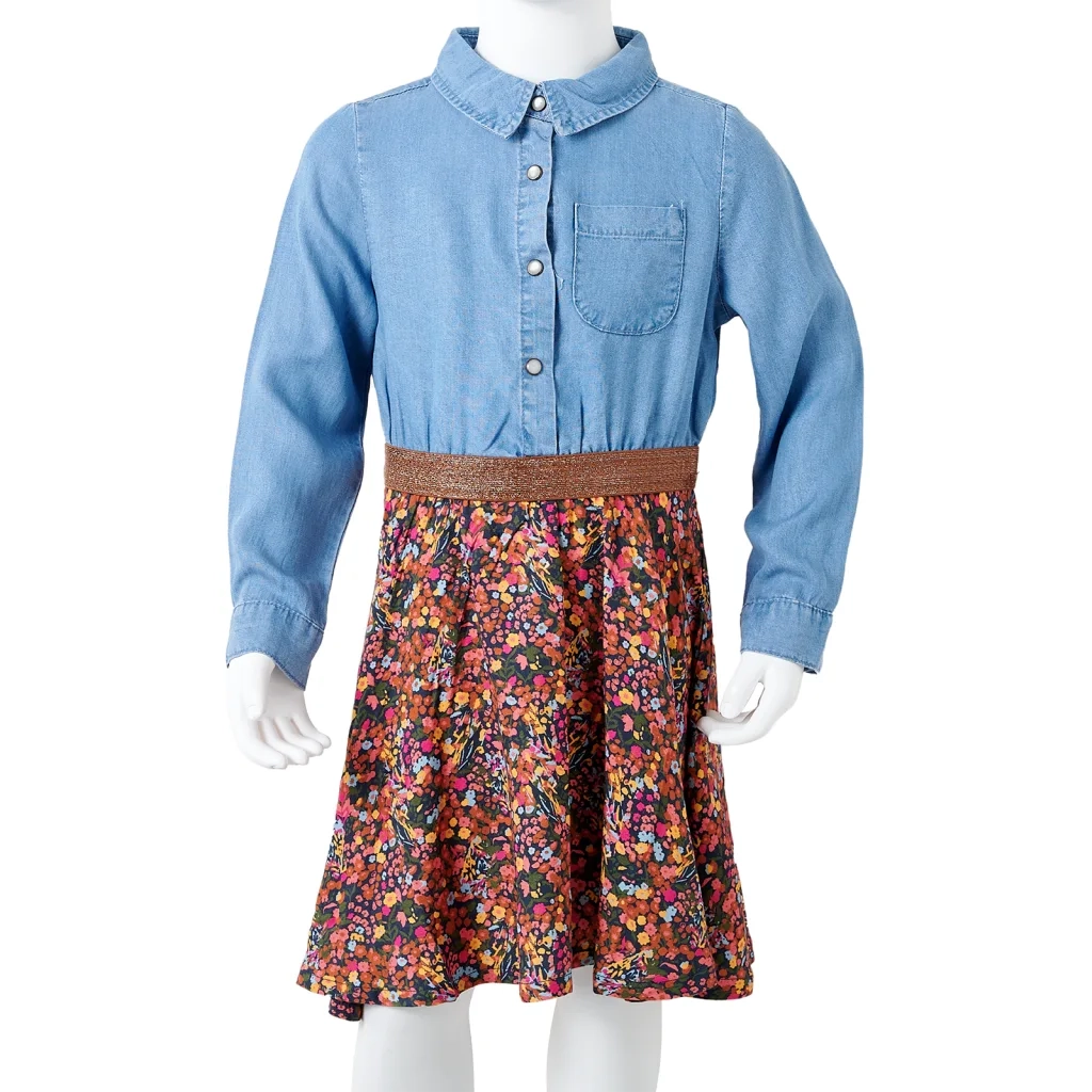 Abito da Bambina a Maniche Lunghe Blu Marino e Blu Denim 104 CFW7971818