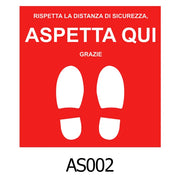 Adesivo Rosso Calpestabile ASPETTA QUI 50 x 50 - Pezzo Singolo
