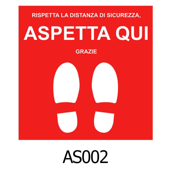 Adesivo Rosso Calpestabile ASPETTA QUI 50 x 50 - Pezzo Singolo