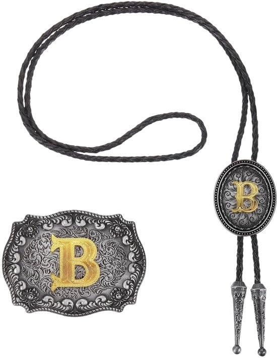 Set di cravatte western in pelle di vitello con decorazione a forma di stella e cinturino in oro per uomo e donna accessori per abiti da cowboy vintage grigio nero/oro