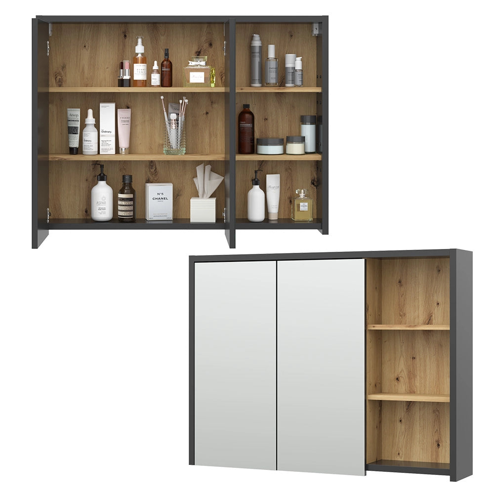 Vicco Specchio contenitore bagno Rovere artigianale 100 x 75 cm