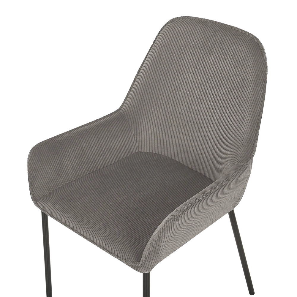 Set di 2 sedie per sala da pranzo seduta imbottita in tessuto di velluto a coste grigio gambe in metallo Nero stile moderno