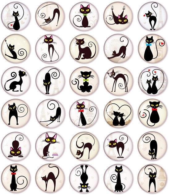 30 magneti per frigorifero per decorazione del frigorifero, magneti decorativi per whiteboard, tabella magnetica, magneti rotondi per ufficio (gatti neri)