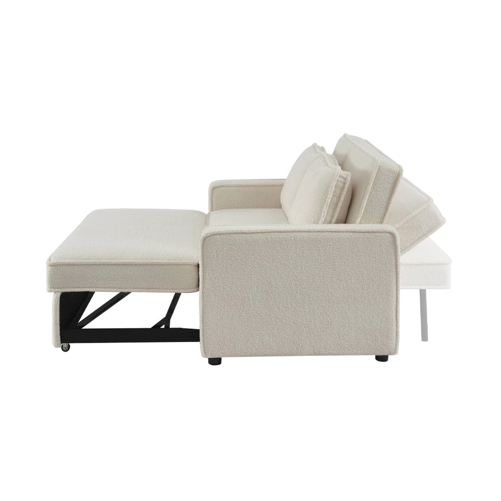 Divano letto bouclé, 3 posti, crema