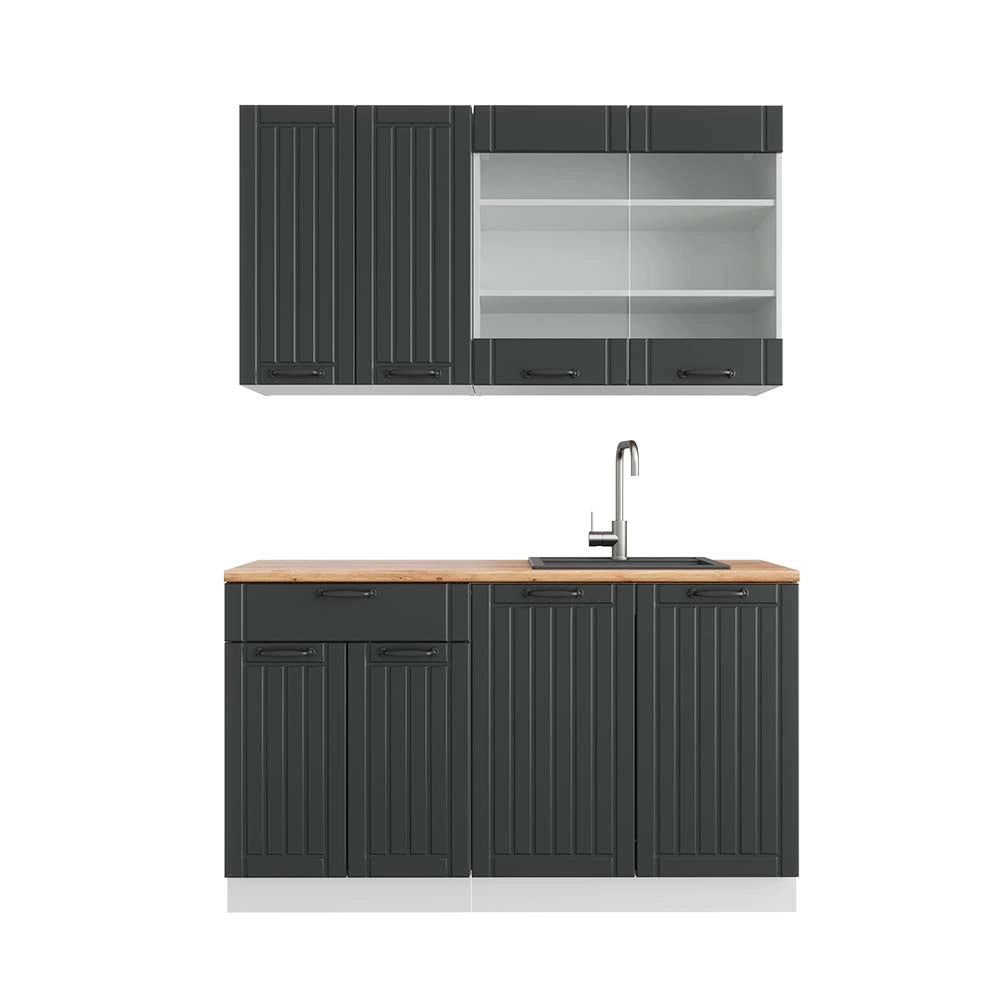 Cucina completa Fame-Line Antracite rustico/Bianco 140 cm, PL Rovere Vicco