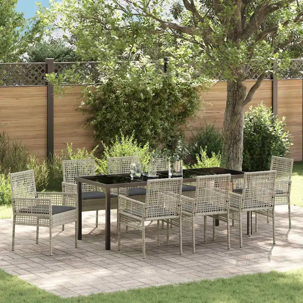 Set da Pranzo per Giardino 9 pcs Grigio chiaro polyrattan 3379904