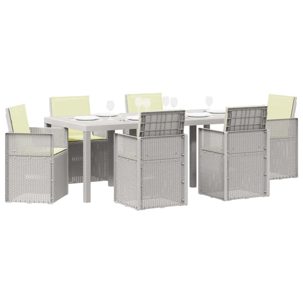 Set da Pranzo per Giardino con cuscino 7 pcs Bianco e Crema PP