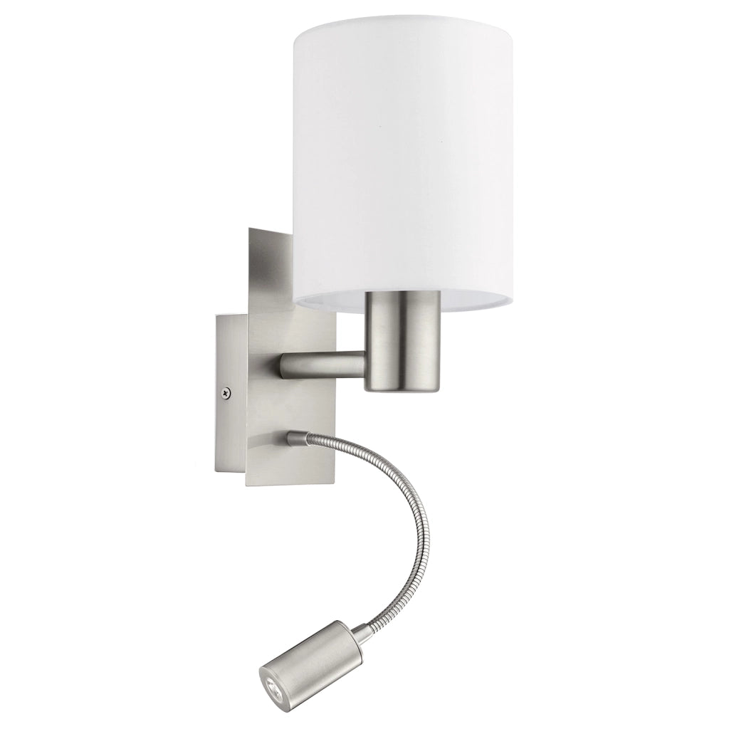 Applique Moderna Pasteri Acciaio Nichel Satinato Stoffa Bianco 1 Luce E27 Ip20
