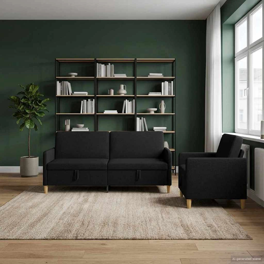 Set di Divani con Storage 2 pz Nero Poliestere 3429234