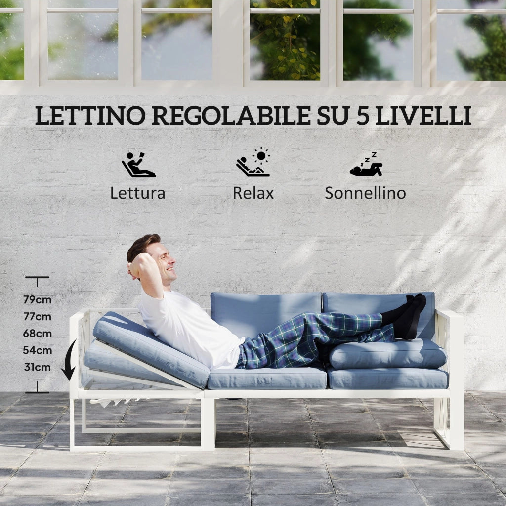 Set Salotto da Giardino Angolare Poltrona Reclinabile 2 Divanetti con Cuscini e Tavolino Grigio