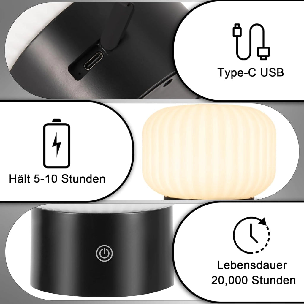 ZMH Lampada da tavolo LED bianca wireless touch dimmerabile ricaricabile per camera letto comodino