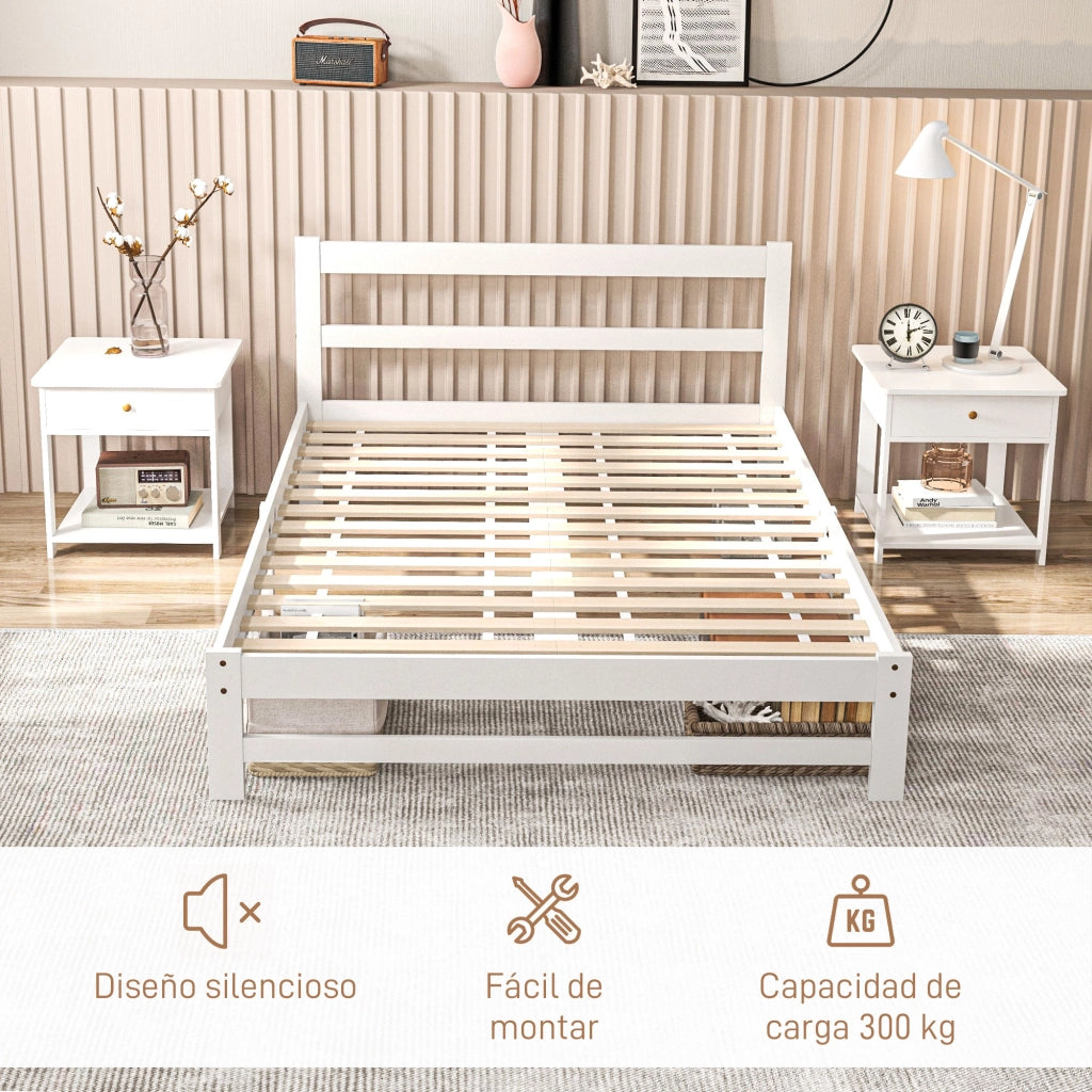 Giroletto matrimoniale in legno ¨C Xylo ¨C Bianco, 135x190 cm, struttura per materasso