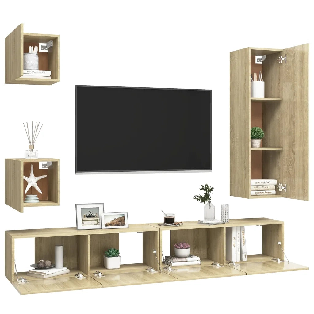 Set di Mobili TV 5 pz-Set di 5 Credenza per TV Rovere Sonoma in Legno Multistrato 500094
