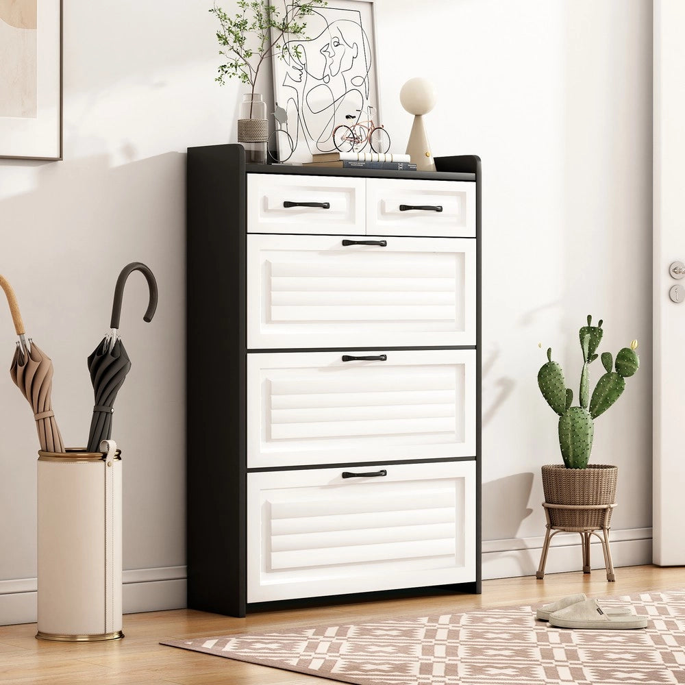 Scarpiera con Ante e Cassetti ¨C MINIMAL ¨C Legno, Bianco, 80x23.5x131 cm