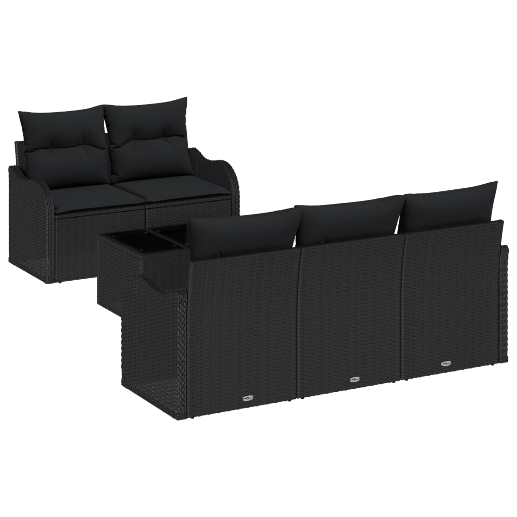 Set Divano Giardino 6 Pezzi con Cuscini Nero Polyrattan