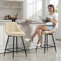 Set 2 Sgabelli Bar Girevoli con Schienale e Braccioli, Rivestimento in Velluto a Coste e Poggiapiedi, Beige