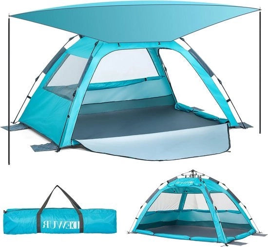 Tenda da campeggio con strumento per pulire le piastrelle per 2-4 persone con tenda a ombrello - Protezione UV UPF 50+ - Impermeabile - Blu